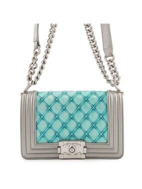 Chanel Chain Shoulder Bag Boy Small Quilted CC Logo Leather Patent